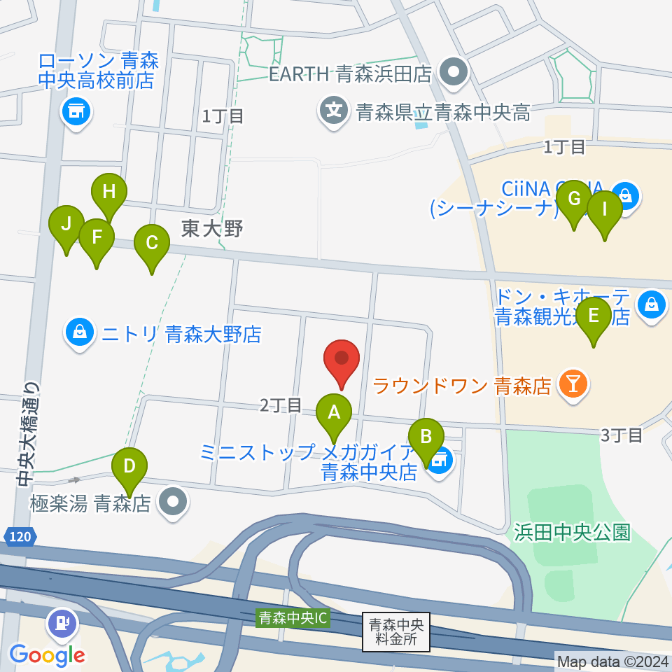 TSUTAYA 青森中央店周辺のファミレス・ファーストフード一覧地図