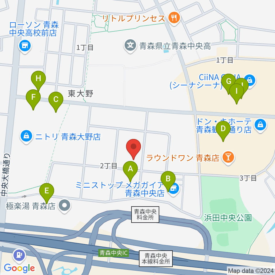 TSUTAYA 青森中央店周辺のファミレス・ファーストフード一覧地図