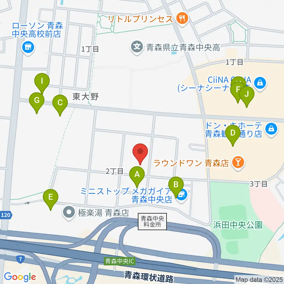 TSUTAYA 青森中央店周辺のファミレス・ファーストフード一覧地図