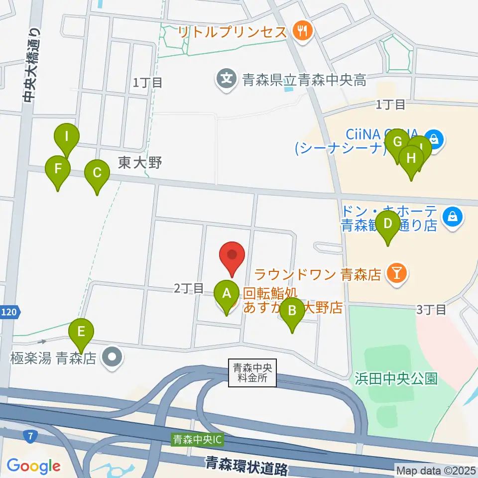TSUTAYA 青森中央店周辺のファミレス・ファーストフード一覧地図