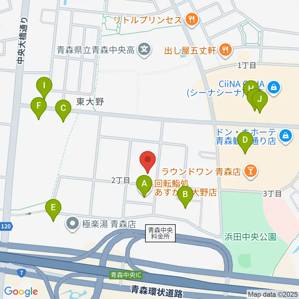 TSUTAYA 青森中央店周辺のファミレス・ファーストフード一覧地図
