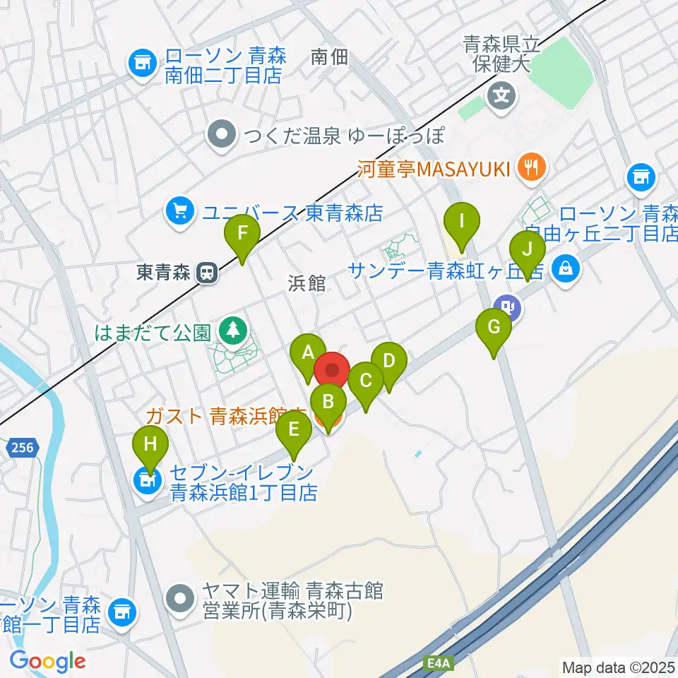 ゲオ青森浜館店周辺のファミレス・ファーストフード一覧地図