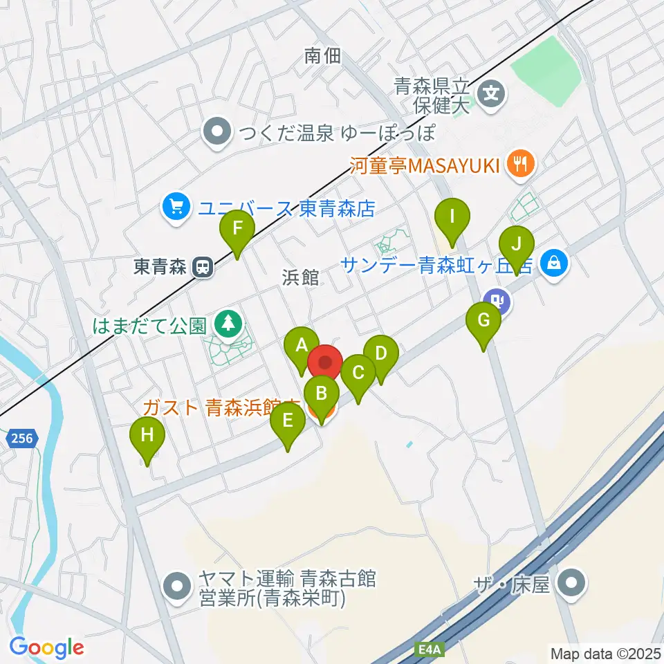 ゲオ青森浜館店周辺のファミレス・ファーストフード一覧地図