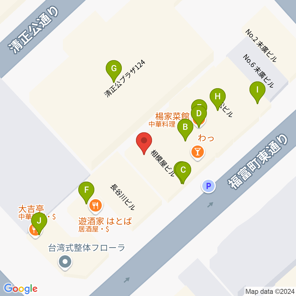 長者町FRIDAY周辺のファミレス・ファーストフード一覧地図