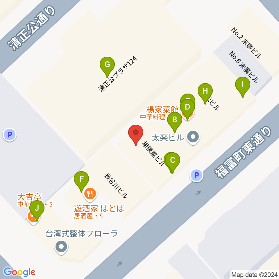 長者町FRIDAY周辺のファミレス・ファーストフード一覧地図