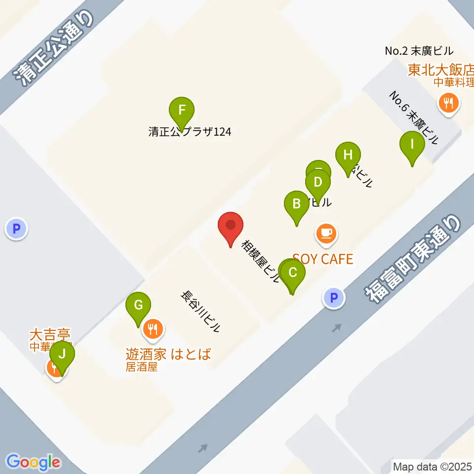 長者町FRIDAY周辺のファミレス・ファーストフード一覧地図