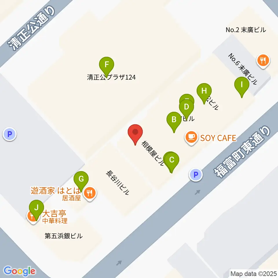 長者町FRIDAY周辺のファミレス・ファーストフード一覧地図