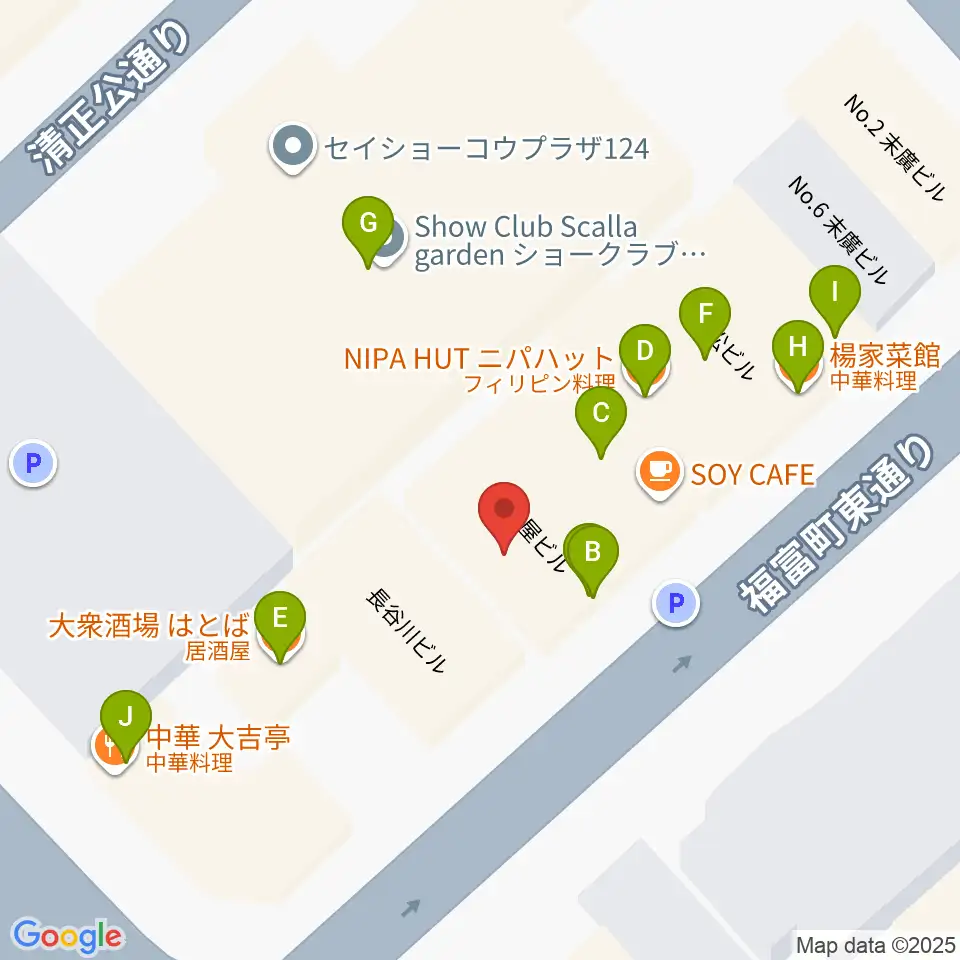 長者町FRIDAY周辺のファミレス・ファーストフード一覧地図