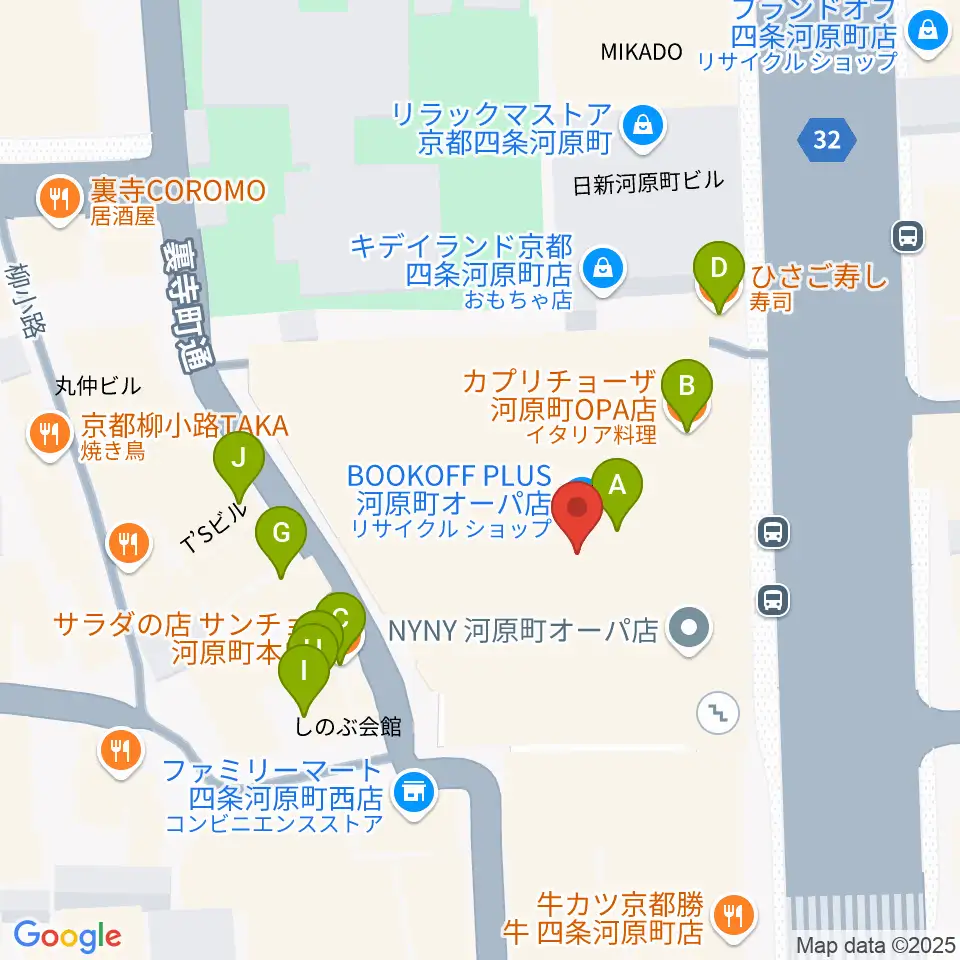 タワーレコード京都店周辺のファミレス・ファーストフード一覧地図