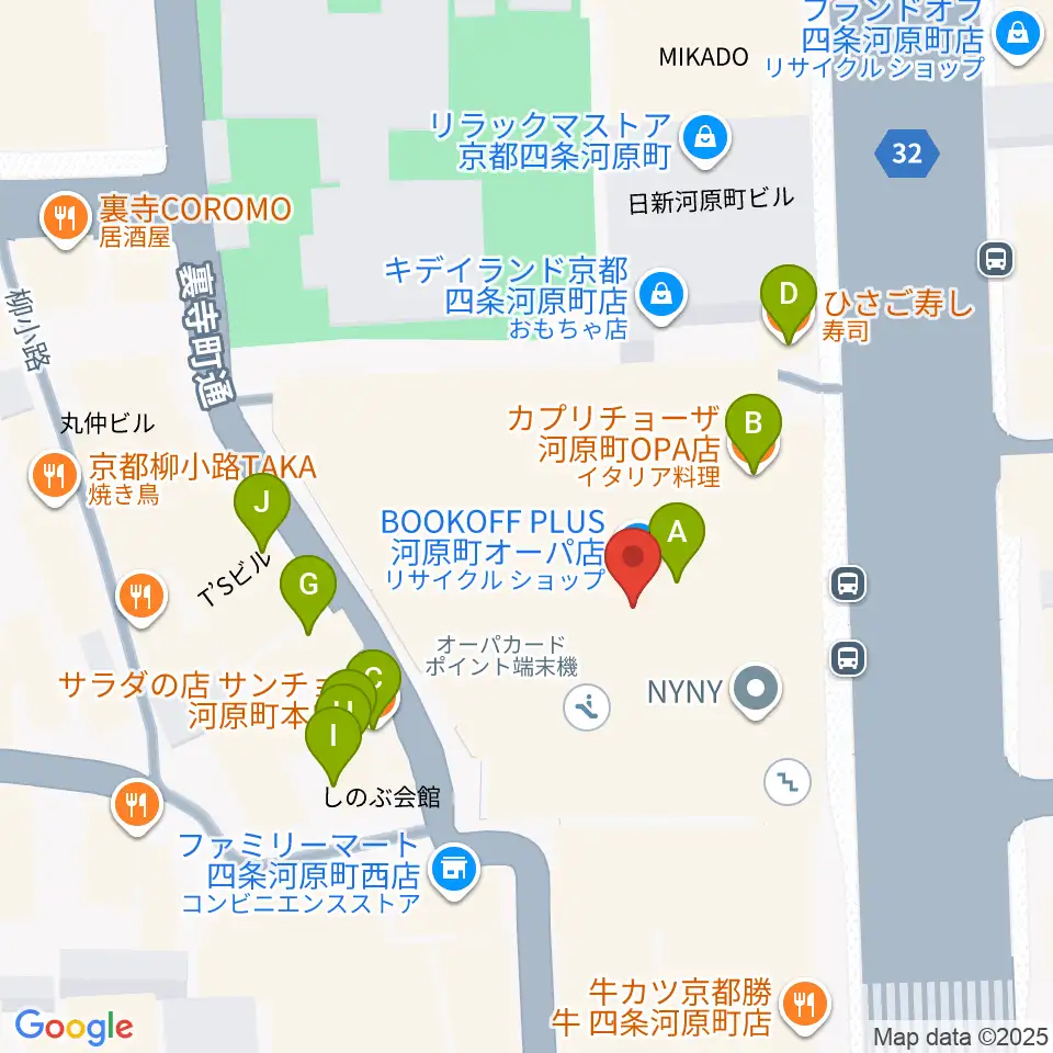 タワーレコード京都店周辺のファミレス・ファーストフード一覧地図