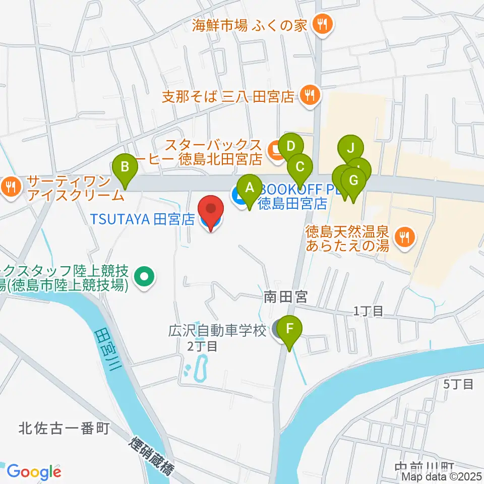 TSUTAYA 田宮店周辺のファミレス・ファーストフード一覧地図