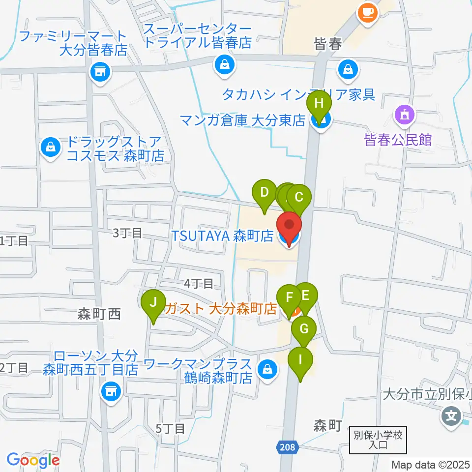 TSUTAYA 森町店周辺のファミレス・ファーストフード一覧地図