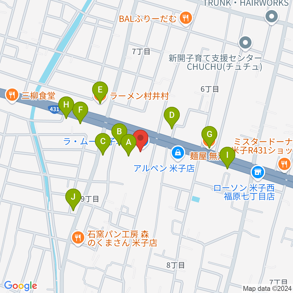 ゲオ米子西福原店周辺のファミレス・ファーストフード一覧地図