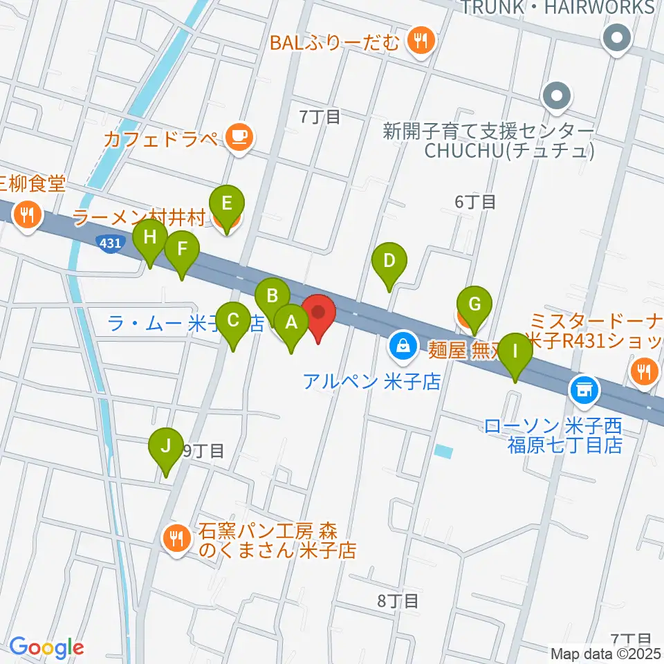 ゲオ米子西福原店周辺のファミレス・ファーストフード一覧地図