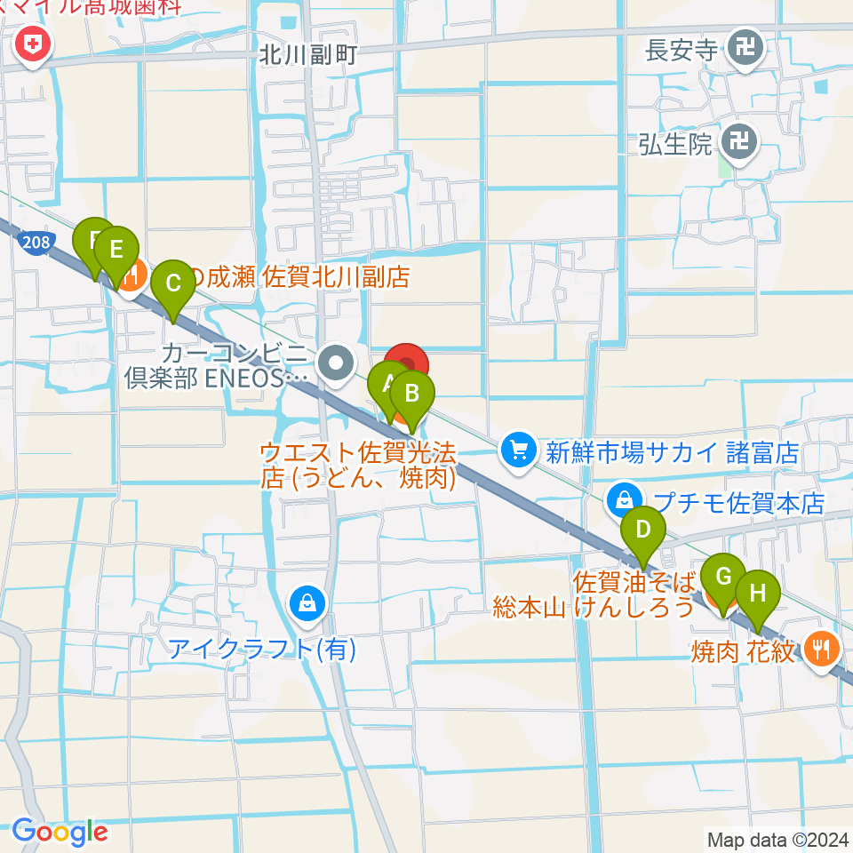 ゲオ佐賀北川副店周辺のファミレス・ファーストフード一覧地図