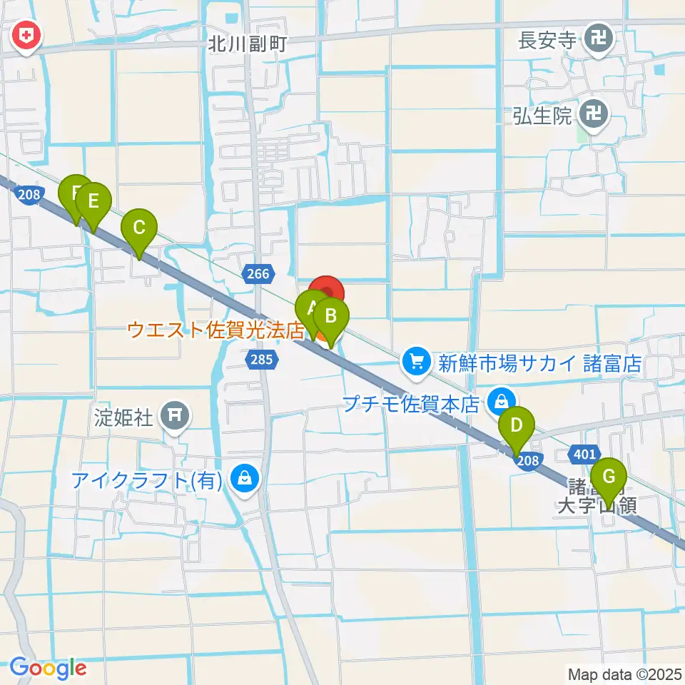 ゲオ佐賀北川副店周辺のファミレス・ファーストフード一覧地図