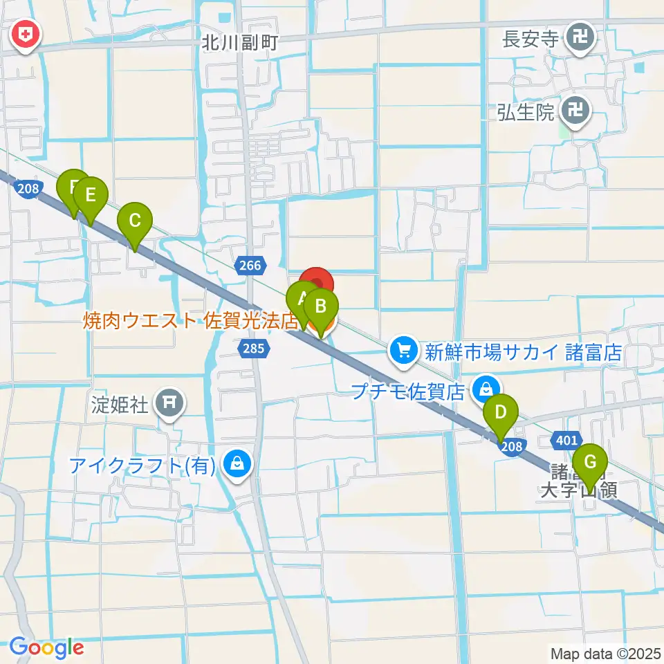 ゲオ佐賀北川副店周辺のファミレス・ファーストフード一覧地図