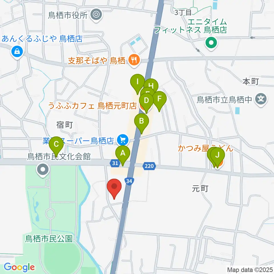 ゲオ鳥栖店周辺のファミレス・ファーストフード一覧地図
