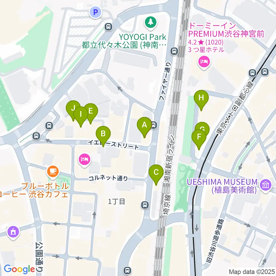 渋谷UNDER DEER Lounge周辺のファミレス・ファーストフード一覧地図