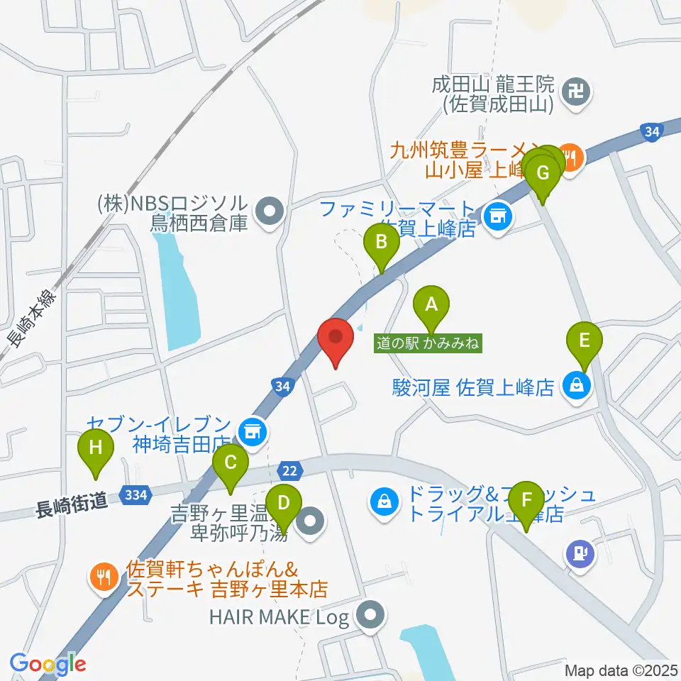 ゲオ佐賀上峰店周辺のファミレス・ファーストフード一覧地図
