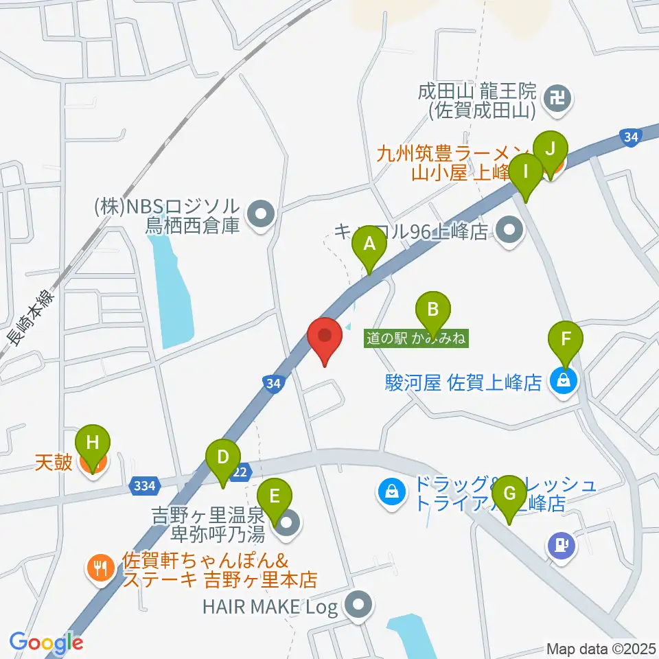 ゲオ佐賀上峰店周辺のファミレス・ファーストフード一覧地図