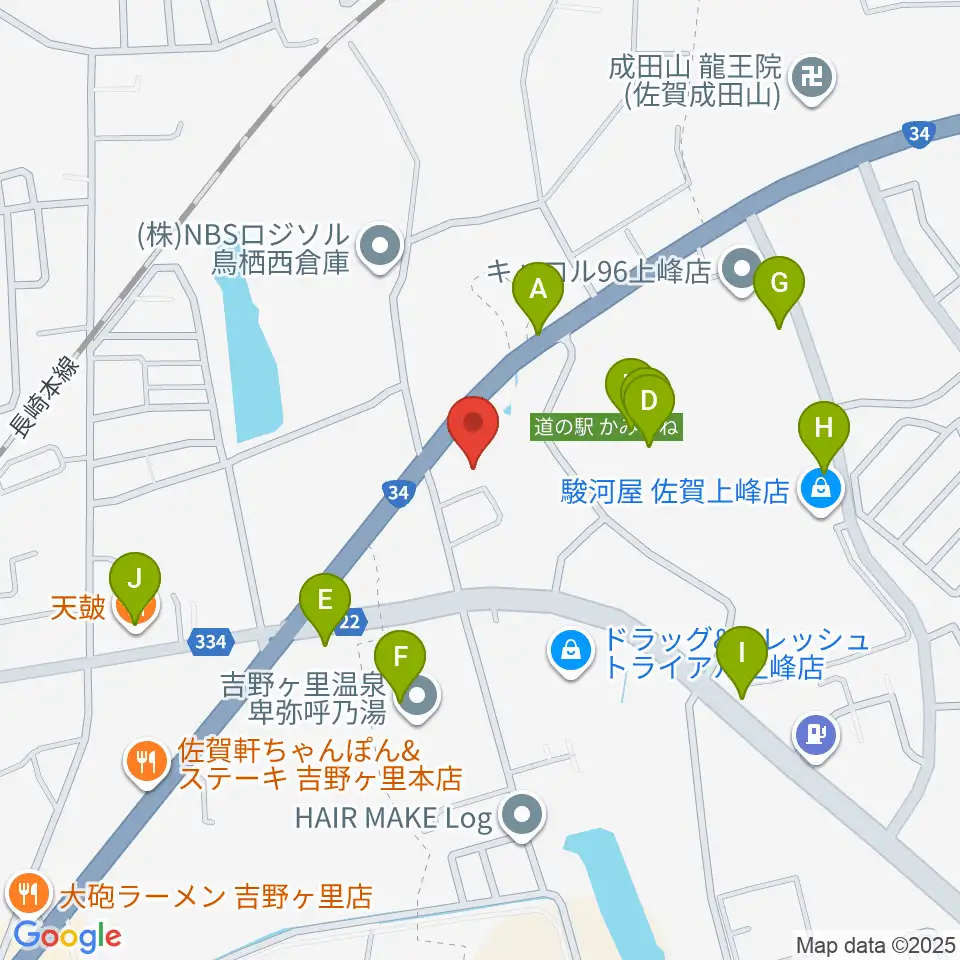 ゲオ佐賀上峰店周辺のファミレス・ファーストフード一覧地図