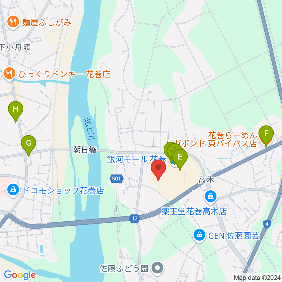 TSUTAYA 花巻店周辺のファミレス・ファーストフード一覧地図