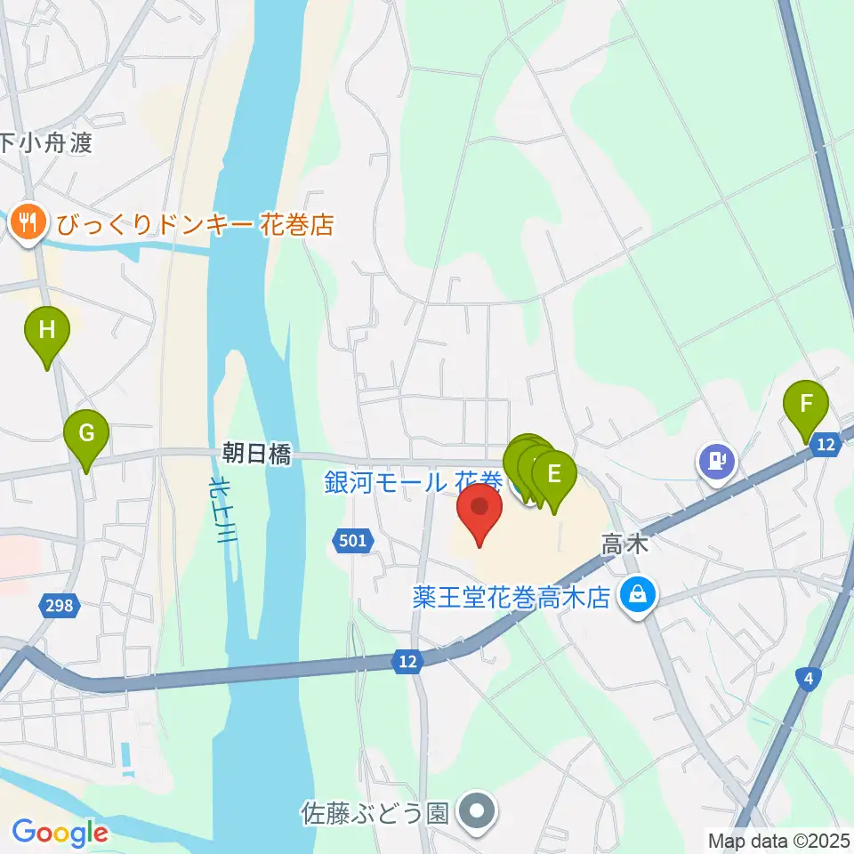 TSUTAYA 花巻店周辺のファミレス・ファーストフード一覧地図
