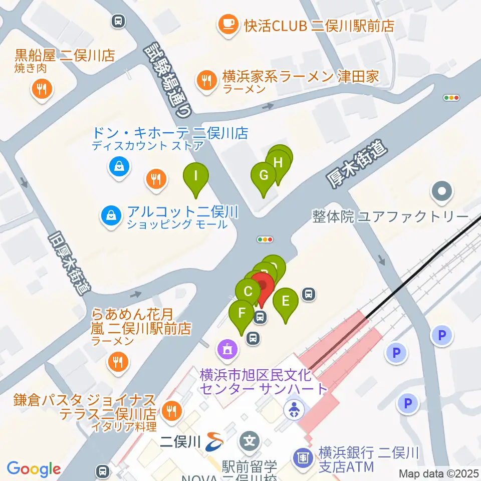 横浜市旭区民文化センターサンハート周辺のファミレス・ファーストフード一覧地図