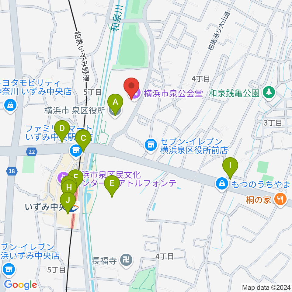 横浜市泉公会堂周辺のファミレス・ファーストフード一覧地図