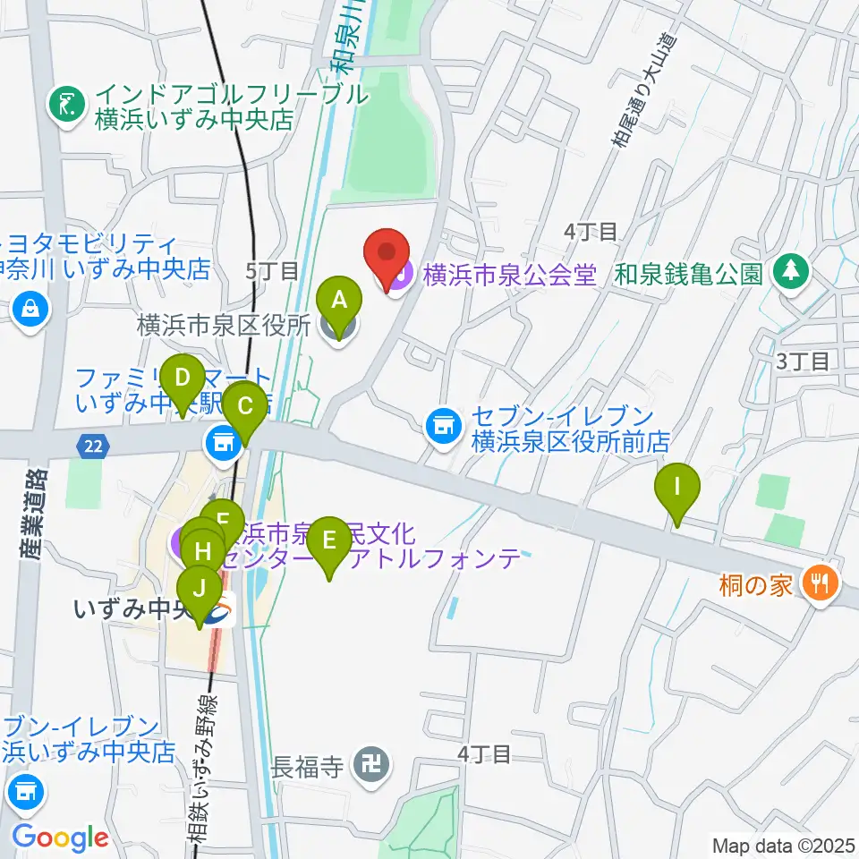 横浜市泉公会堂周辺のファミレス・ファーストフード一覧地図