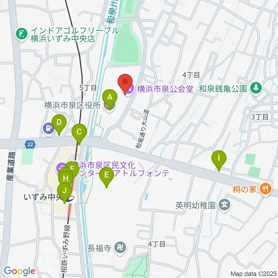 横浜市泉公会堂周辺のファミレス・ファーストフード一覧地図
