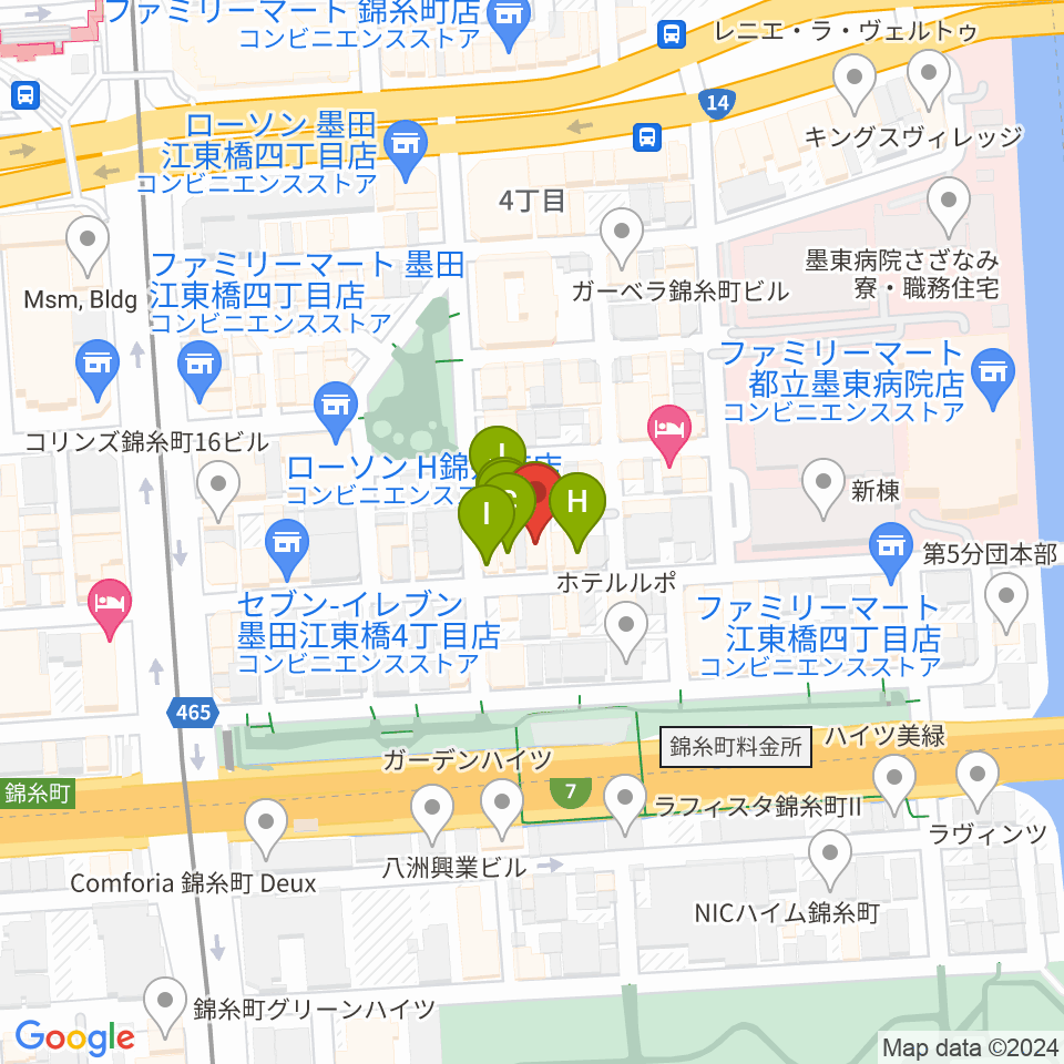 錦糸町パピーズ周辺のファミレス・ファーストフード一覧地図