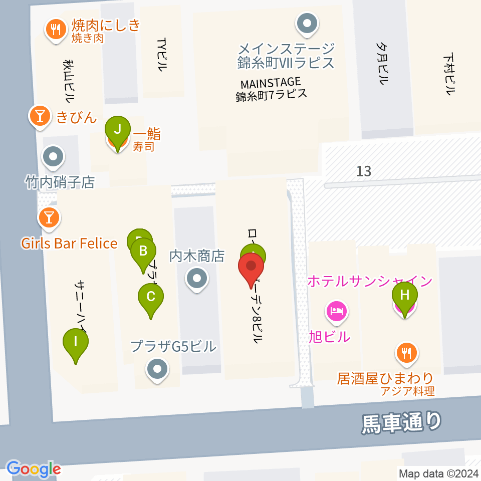 錦糸町パピーズ周辺のファミレス・ファーストフード一覧地図