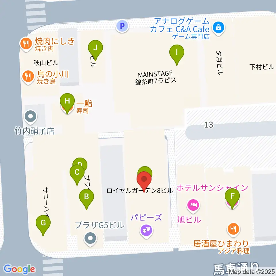 錦糸町パピーズ周辺のファミレス・ファーストフード一覧地図