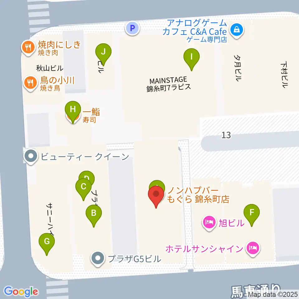 錦糸町パピーズ周辺のファミレス・ファーストフード一覧地図