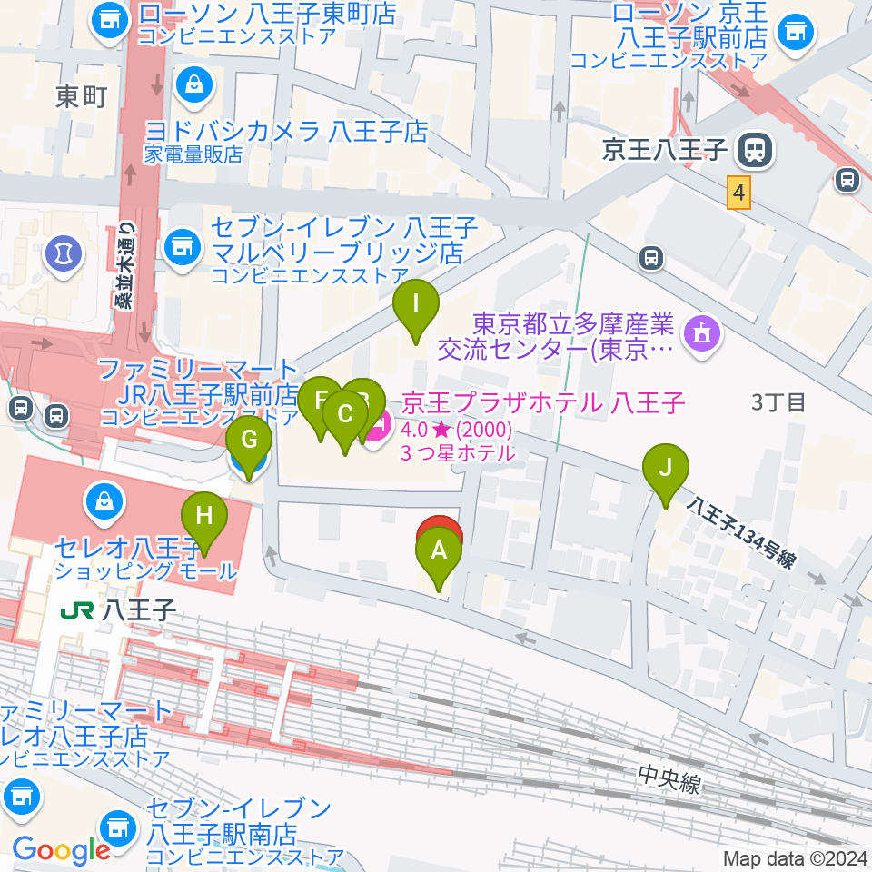 八王子音楽院JR校周辺のファミレス・ファーストフード一覧地図