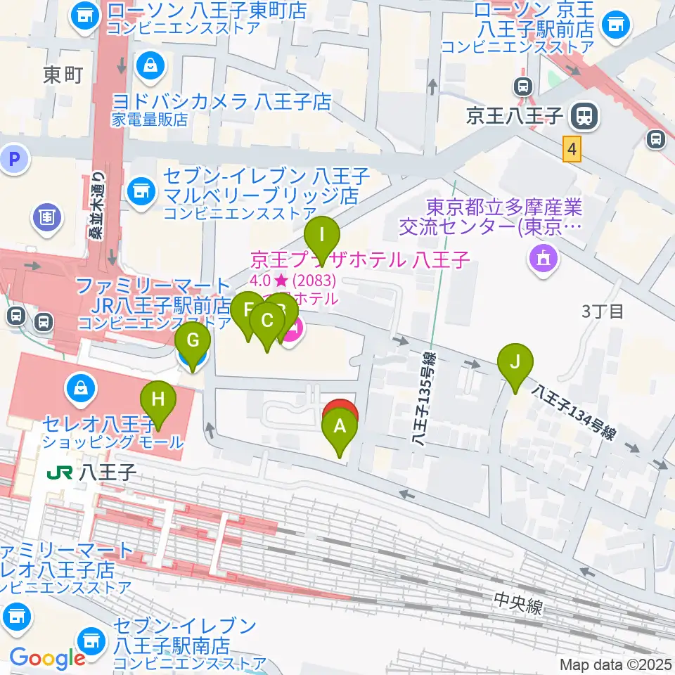 八王子音楽院JR校周辺のファミレス・ファーストフード一覧地図