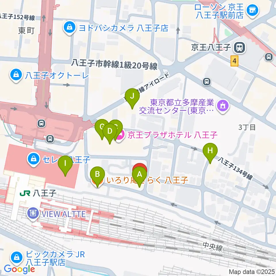 八王子音楽院JR校周辺のファミレス・ファーストフード一覧地図