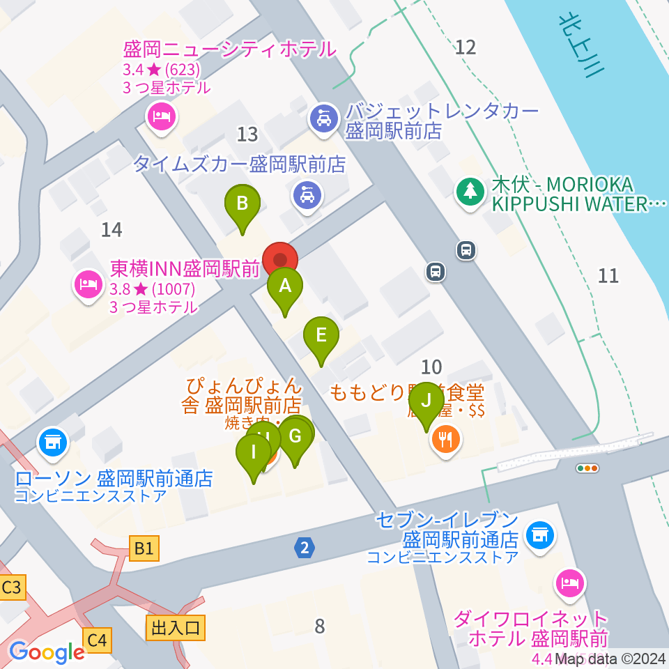 盛岡グローブ周辺のファミレス・ファーストフード一覧地図