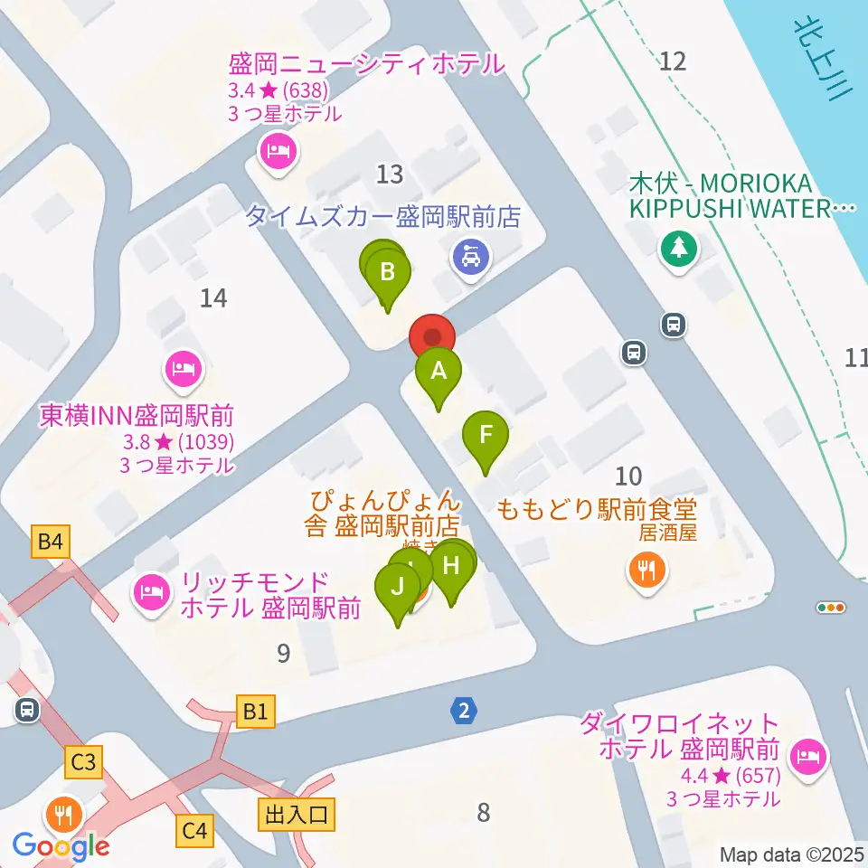 盛岡グローブ周辺のファミレス・ファーストフード一覧地図
