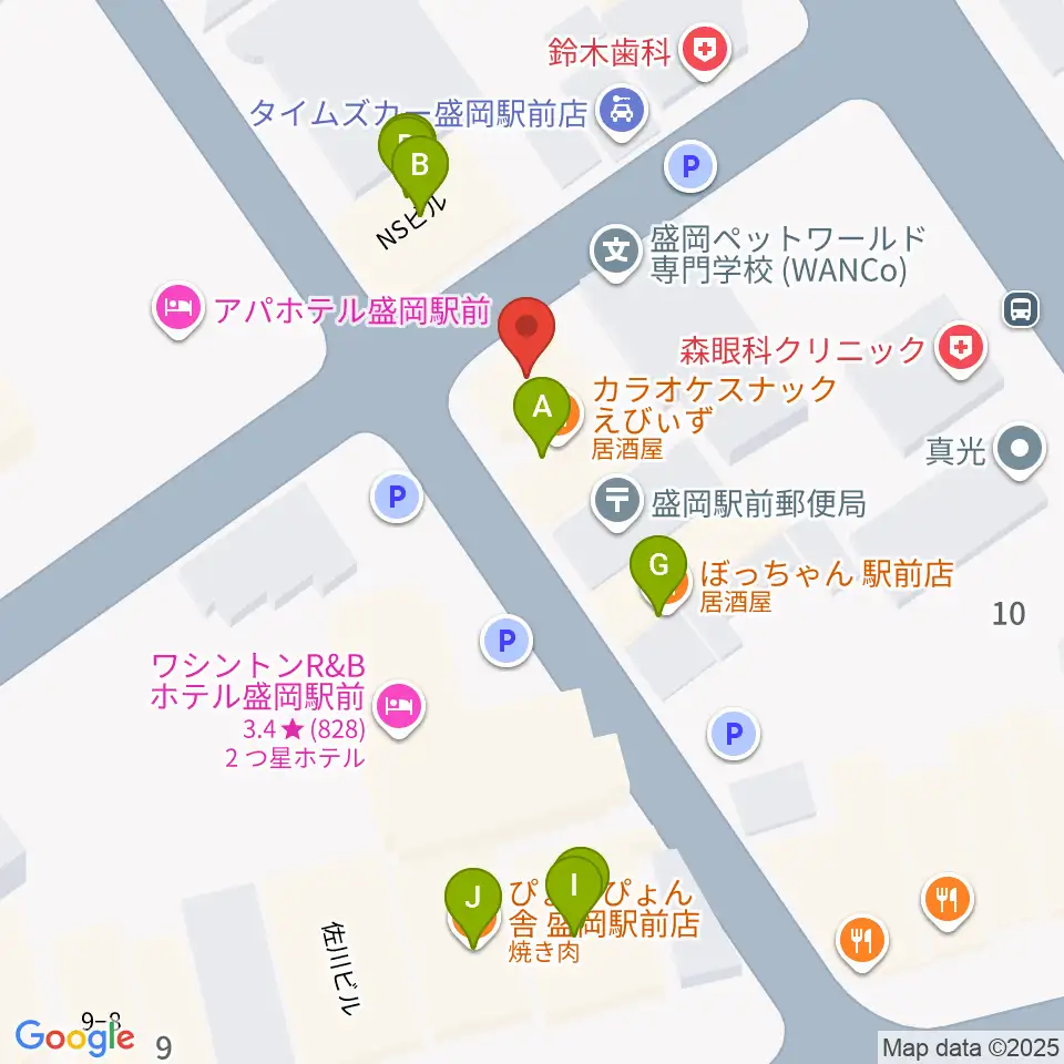 盛岡グローブ周辺のファミレス・ファーストフード一覧地図