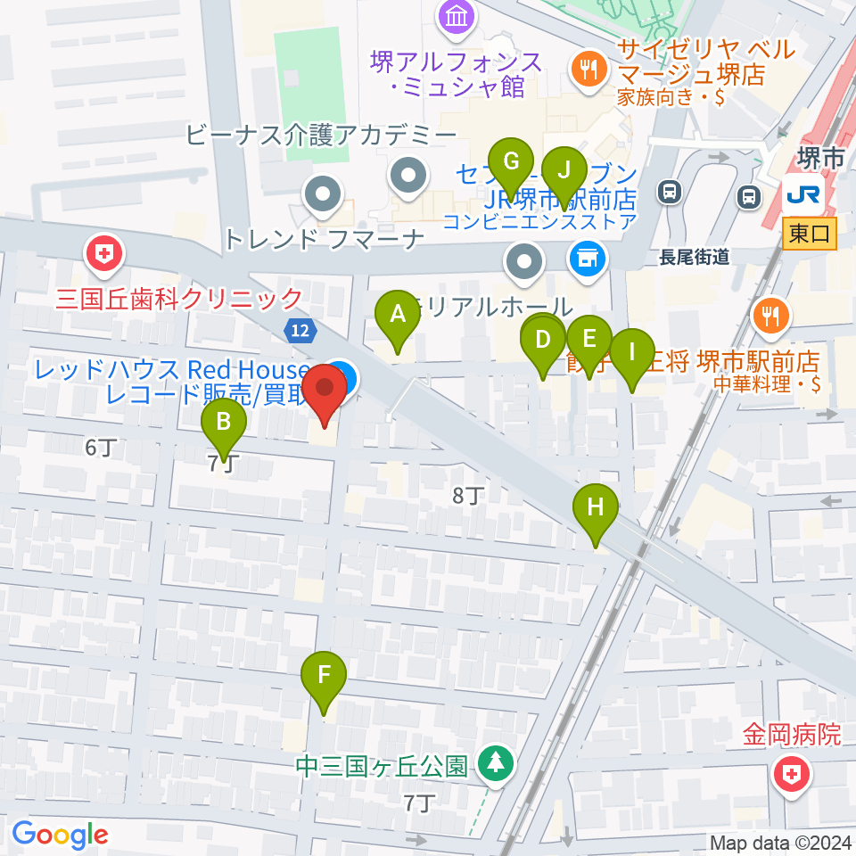 サムズ・レコード・ショップ堺店周辺のファミレス・ファーストフード一覧地図