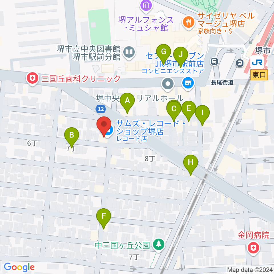 サムズ・レコード・ショップ堺店周辺のファミレス・ファーストフード一覧地図