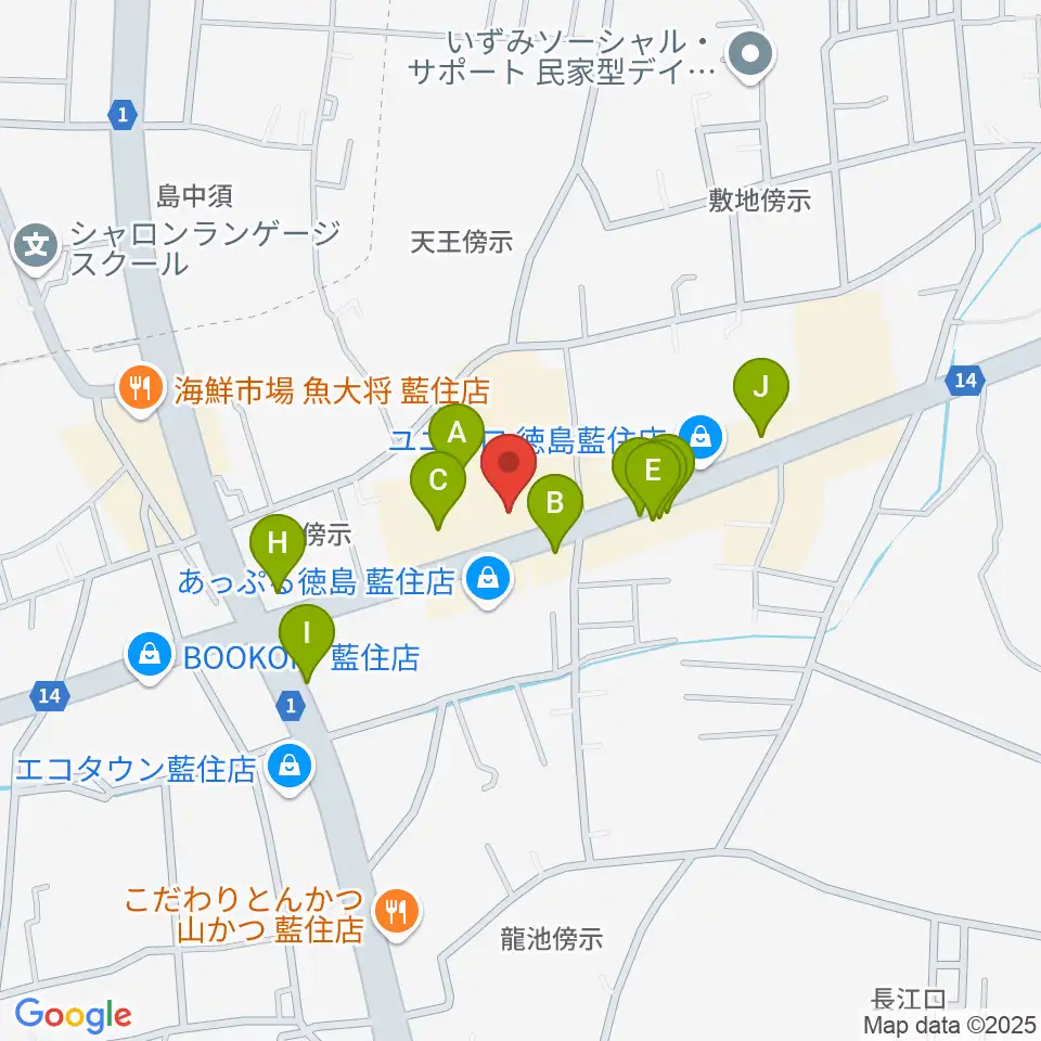 ゲオ藍住店周辺のファミレス・ファーストフード一覧地図