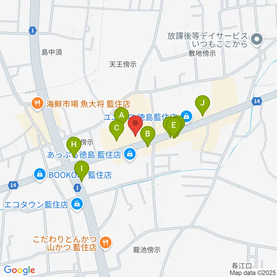ゲオ藍住店周辺のファミレス・ファーストフード一覧地図