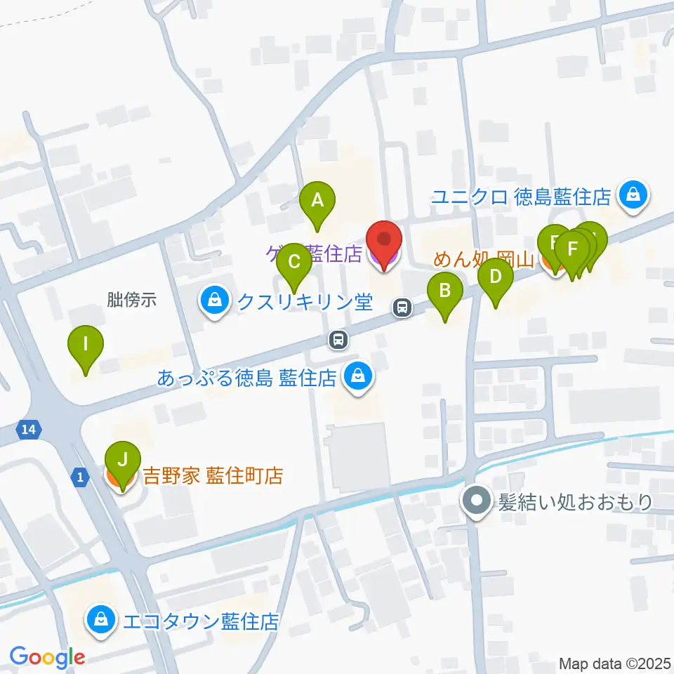 ゲオ藍住店周辺のファミレス・ファーストフード一覧地図