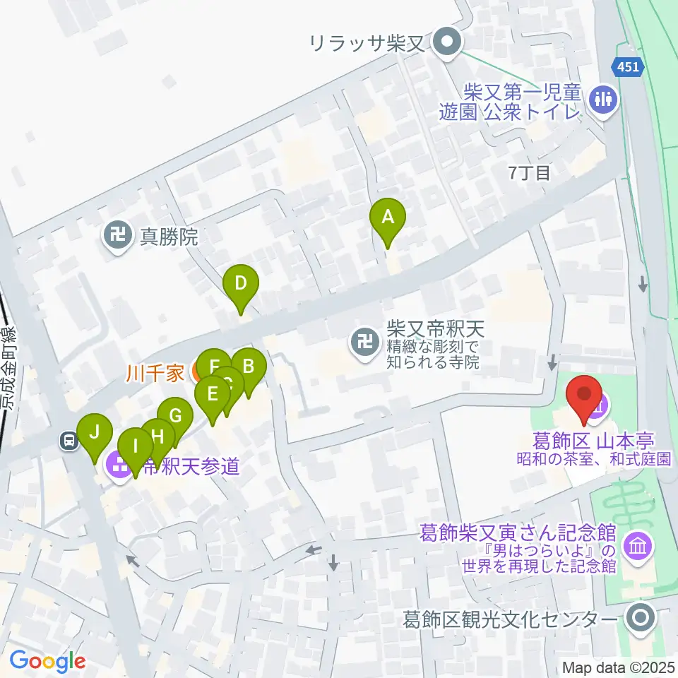 山本亭周辺のファミレス・ファーストフード一覧地図