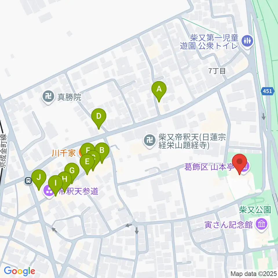山本亭周辺のファミレス・ファーストフード一覧地図