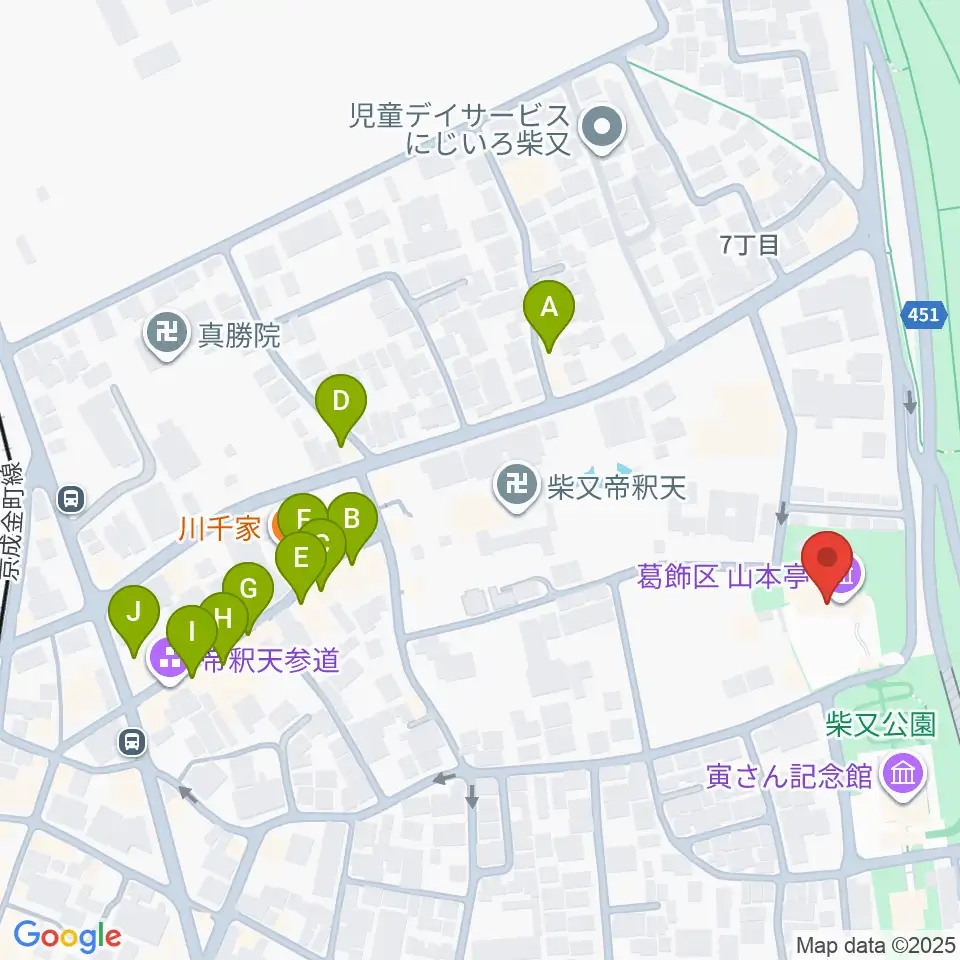 山本亭周辺のファミレス・ファーストフード一覧地図